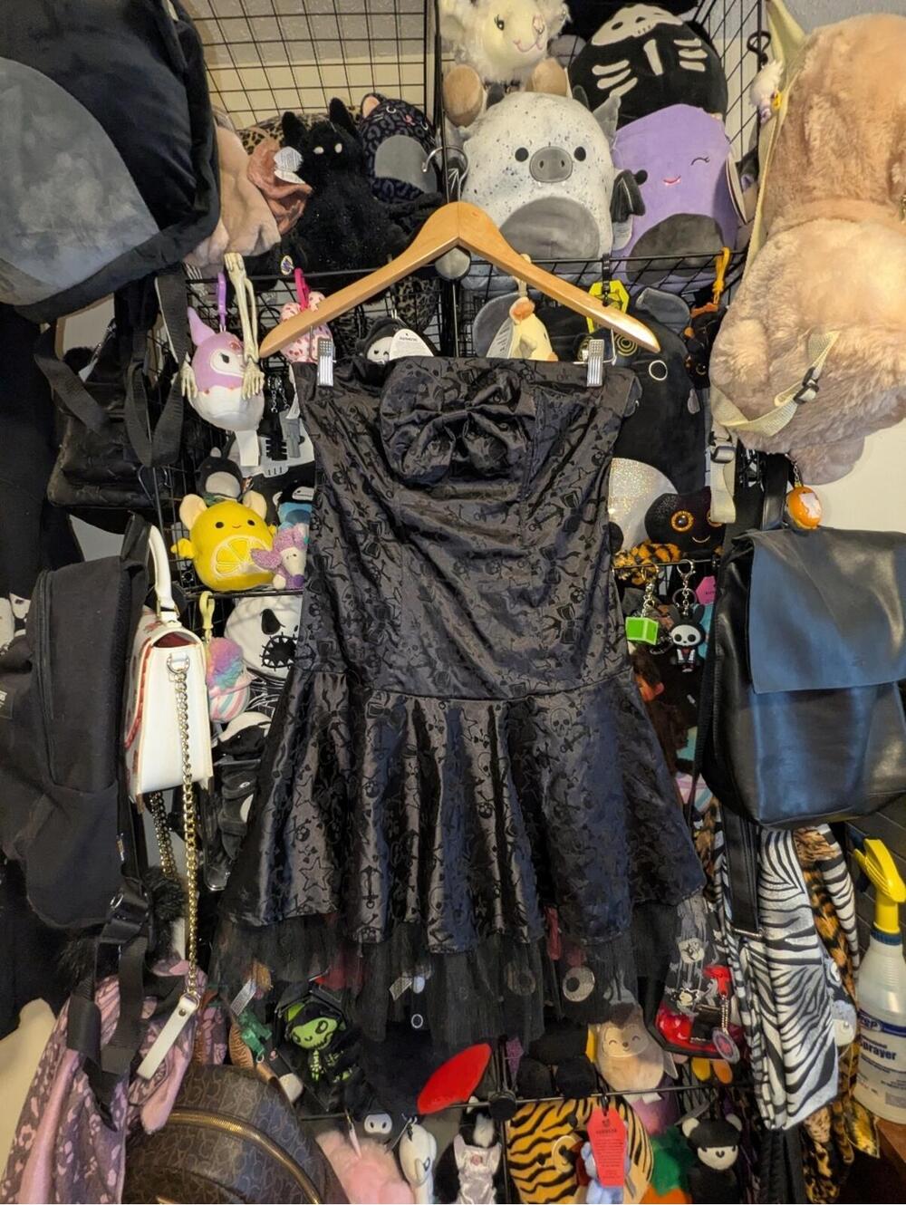 Mercy Black Skull Brocade Strapless Dress